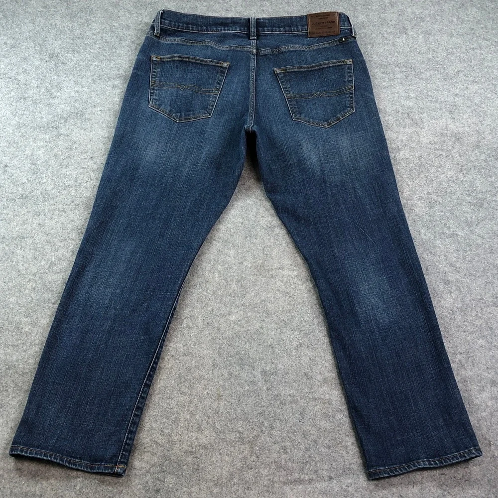 Lucky Brand Mens Athletic Slim Jeans 36x30 Blue Medium Wash Whiskered Denim